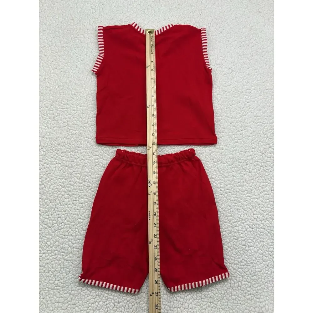 Vintage 2pc Set Boys‎ Size 7-8 Retro Summer Beach Tank Shorts Stretch Nylon Red